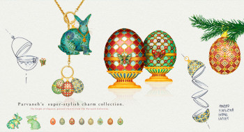 jeweled rabbit necklace and jeweled egg in gold 