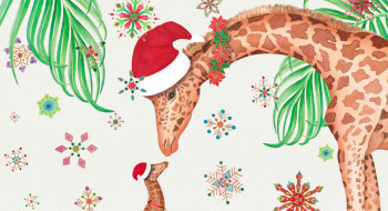 giraffe and baby giraffe christmas hats