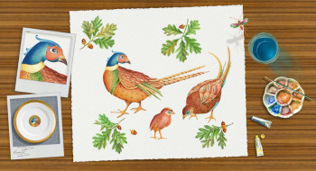 pheasant family painting